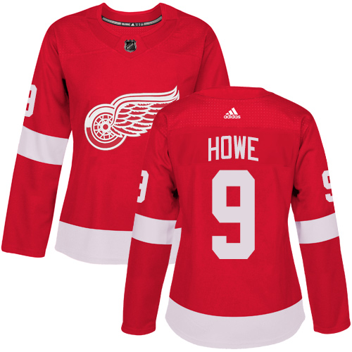 Adidas Detroit Red Wings 9 Gordie Howe Red Home Authentic Women Stitched NHL Jersey